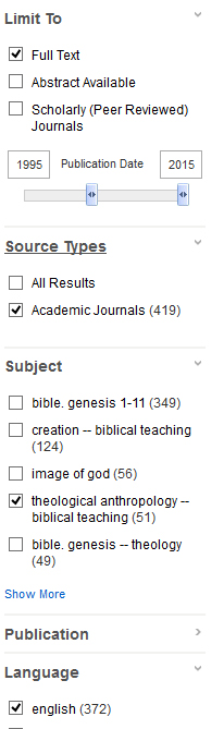 Picture of Alta Religion Database refined search results