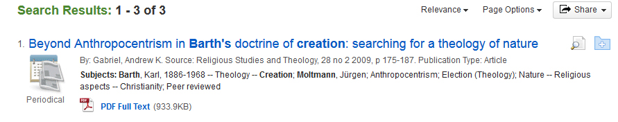 Picture of Alta Religion Database advanced search combined search results