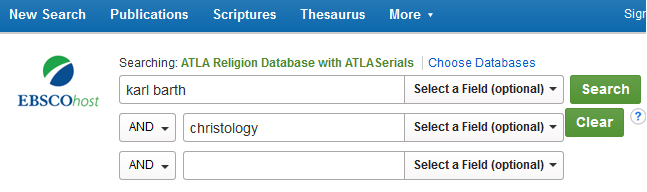 Picture of Alta Religion Database basic search screen