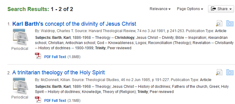 Picture of Alta Religion Database advanced search detailed results