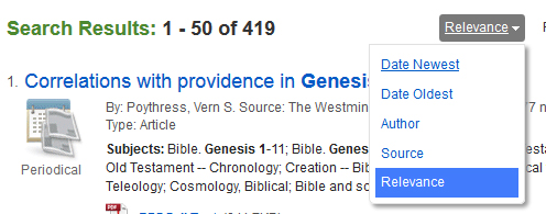 Picture of Alta Religion Database refined search results