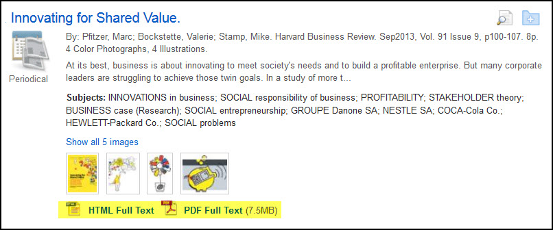 Links to Full Text in a journal article database