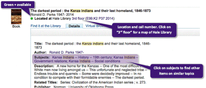 Screenshot indicating availability and location of a book in Search It