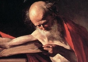 Detail from a painting by Caravaggio of St. Jerome