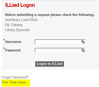 screenshot of login for ILLiad