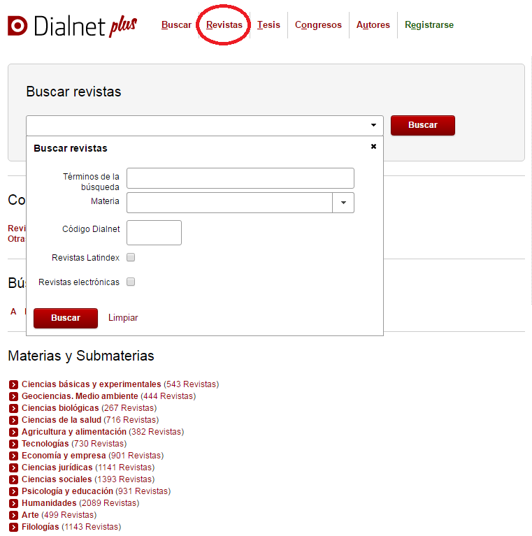 Imagen de Dialnet Plus: "Revistas"