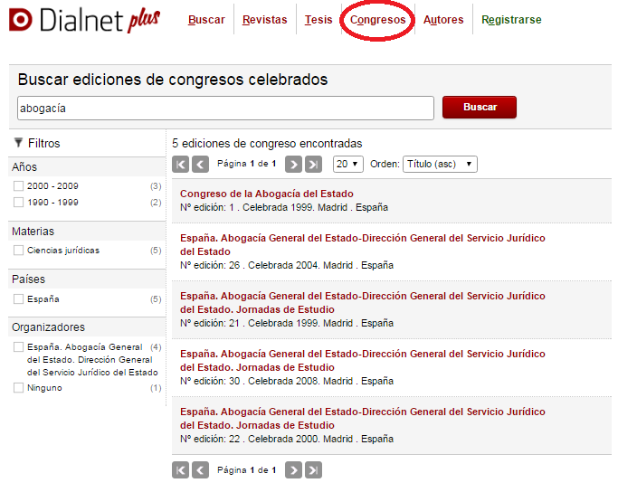 Captura de "Buscar ediciones de congresos celebrados"