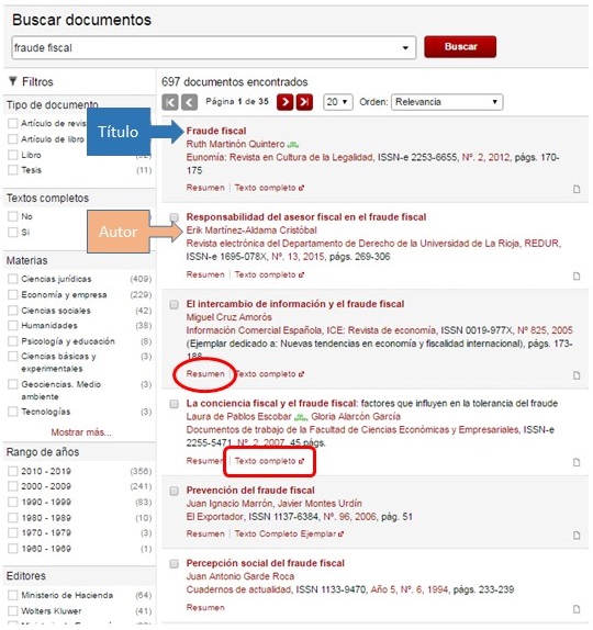 Captura de pantalla de Buscar documentos.