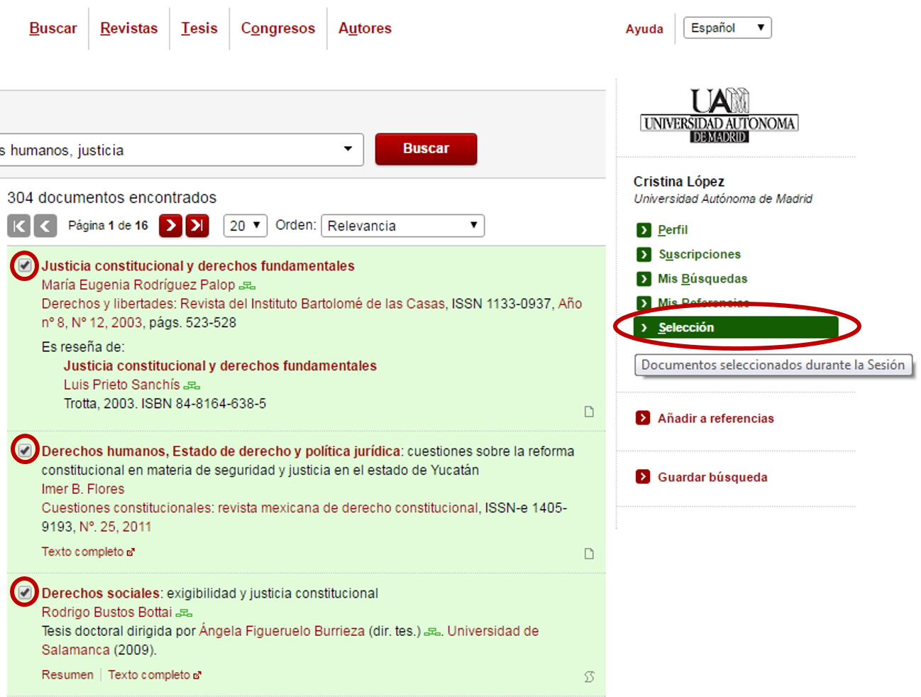 Selección de documentos