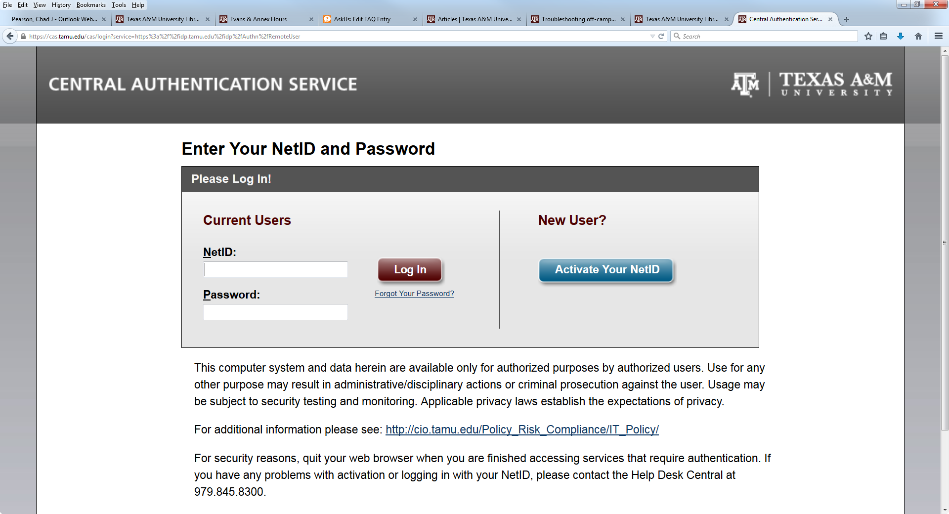 NetID and Password authentication screen