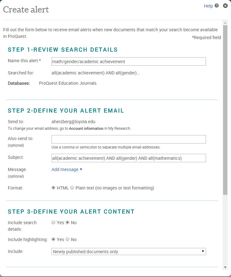 ProQuest Databases Alerts Search, Table of Contents, & Citation