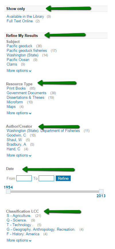 narrow your search results using the facets