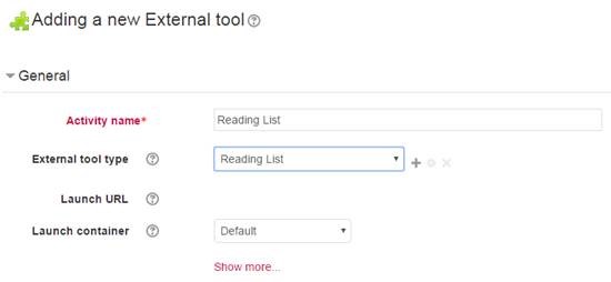 Image depicting the process of adding a new External Tool, with the first field labeled "Activity Name" that needs to be modified as explained.