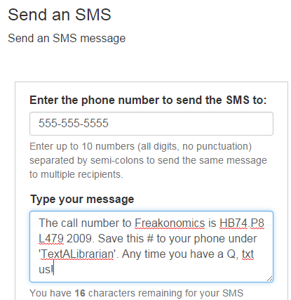 Send a LibAnswers SMS