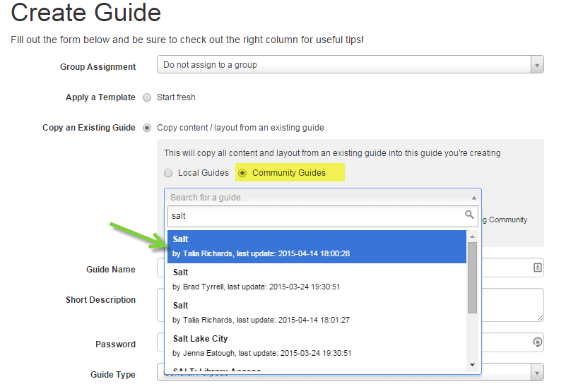 LibGuides Reusing Guides screenshot