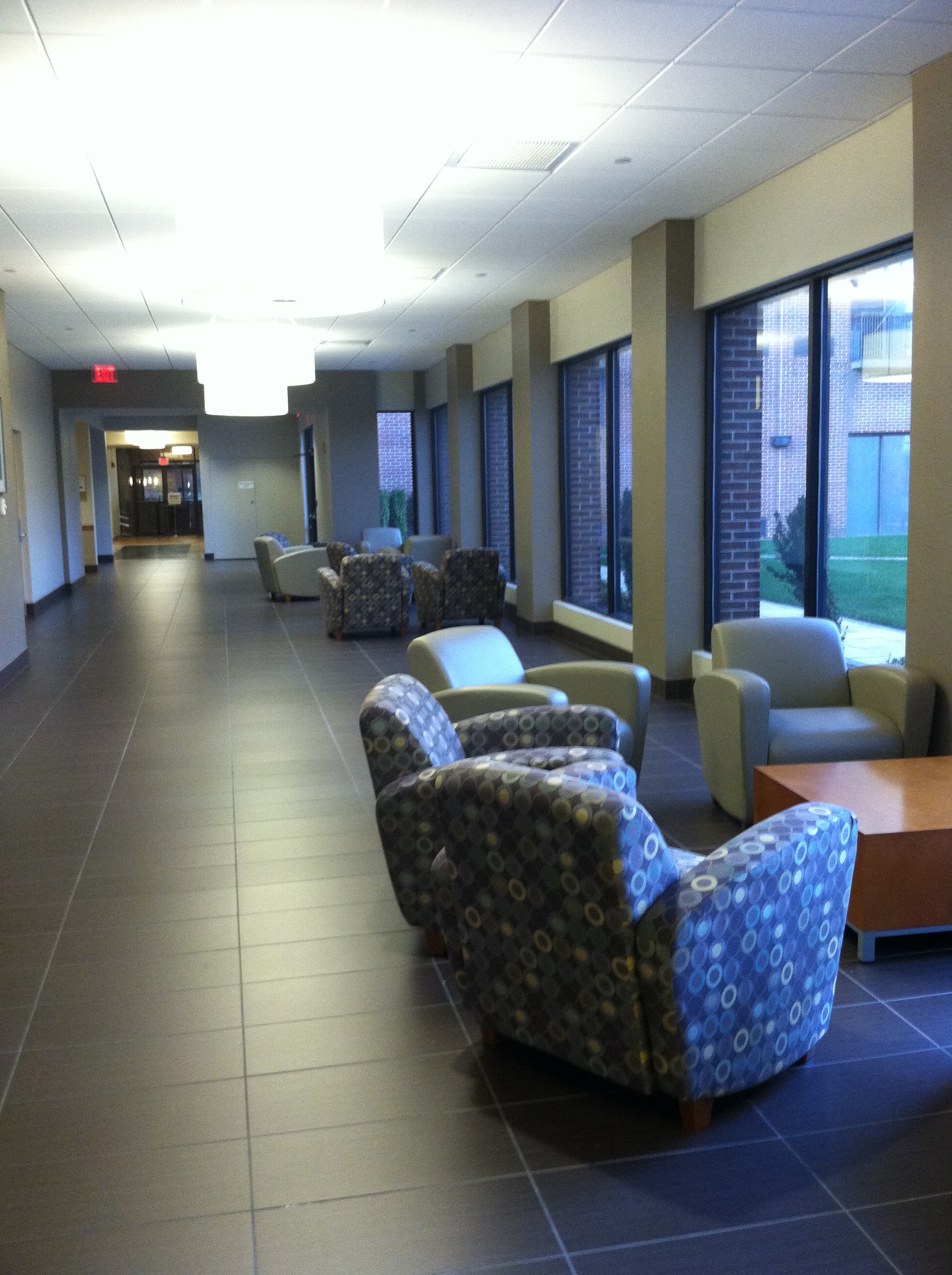 Hall Lounge showing groups of easy chairs with low tables