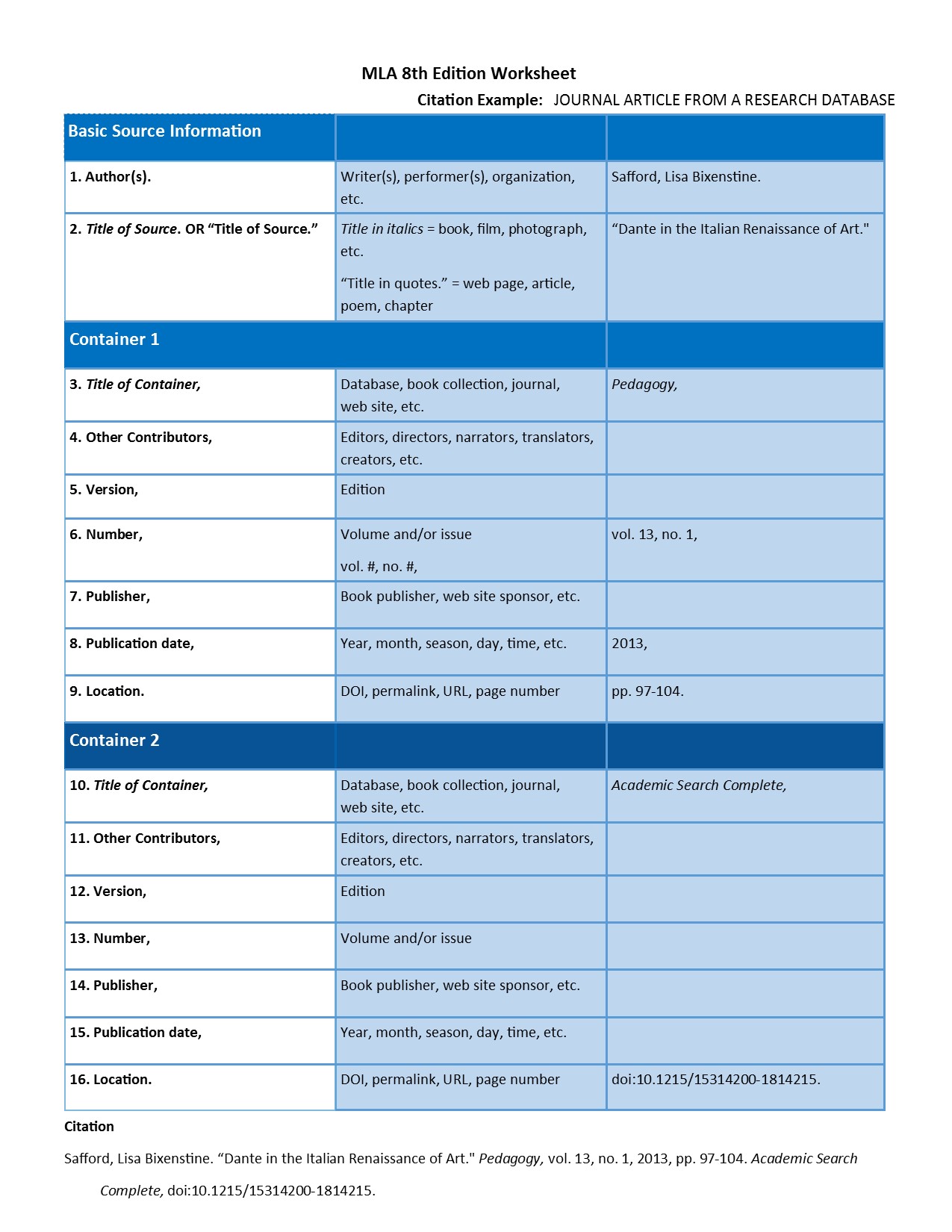 Mla citation 8th edition worksheet 08 picture