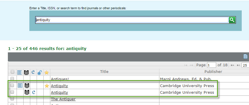 Journal search in Ulrichs Periodical Directory Database