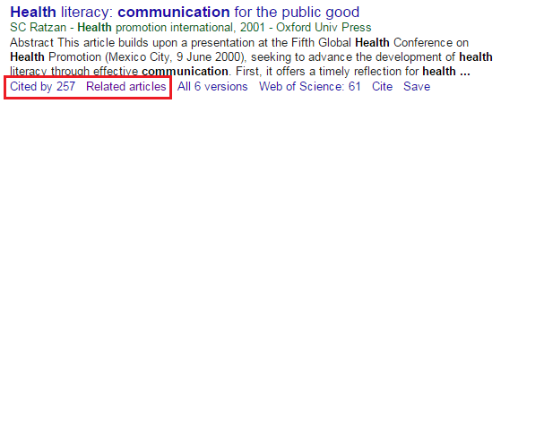 Google Scholar example of results