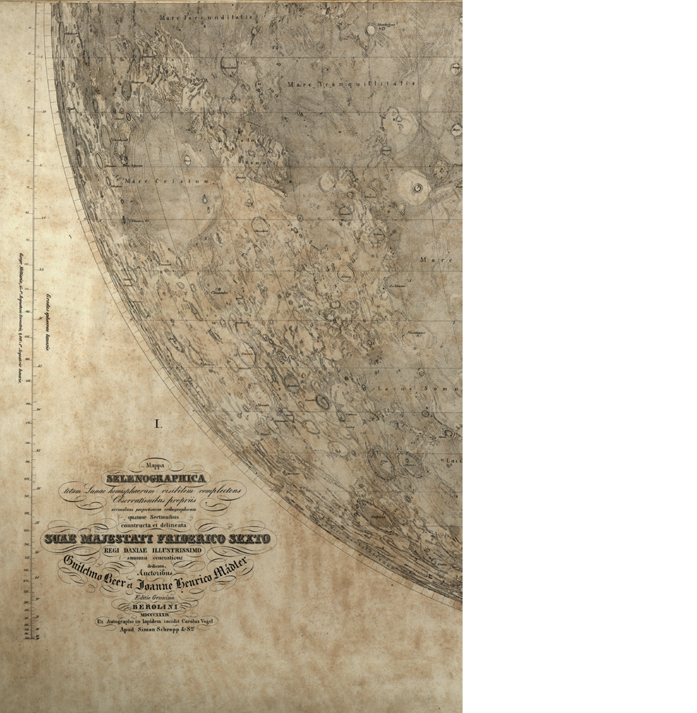 From the Special Collections. Mappa selenographica / Wilhelm Beer (1797-1850) and Johann Heinrich Mädler (1794-1874). (Berolini: Ex autographo in lapidem incidit Carolus Vogel apud Simon Schropp & Soc., 1834). Old Library Collection.