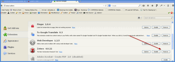 Firefox uninstall Extensions