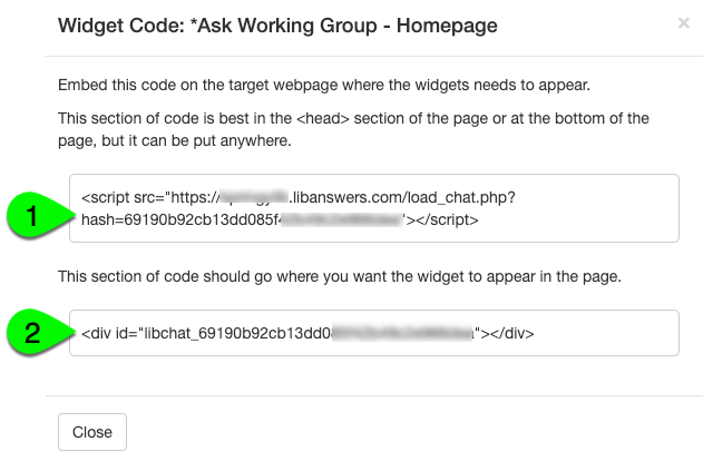 Example of a widget's embed code