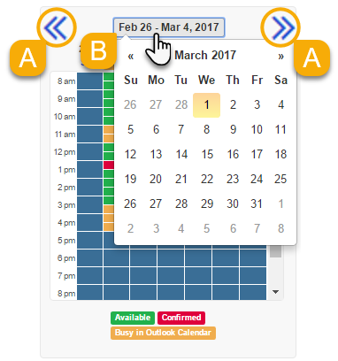 Example of navigating the availability calendar