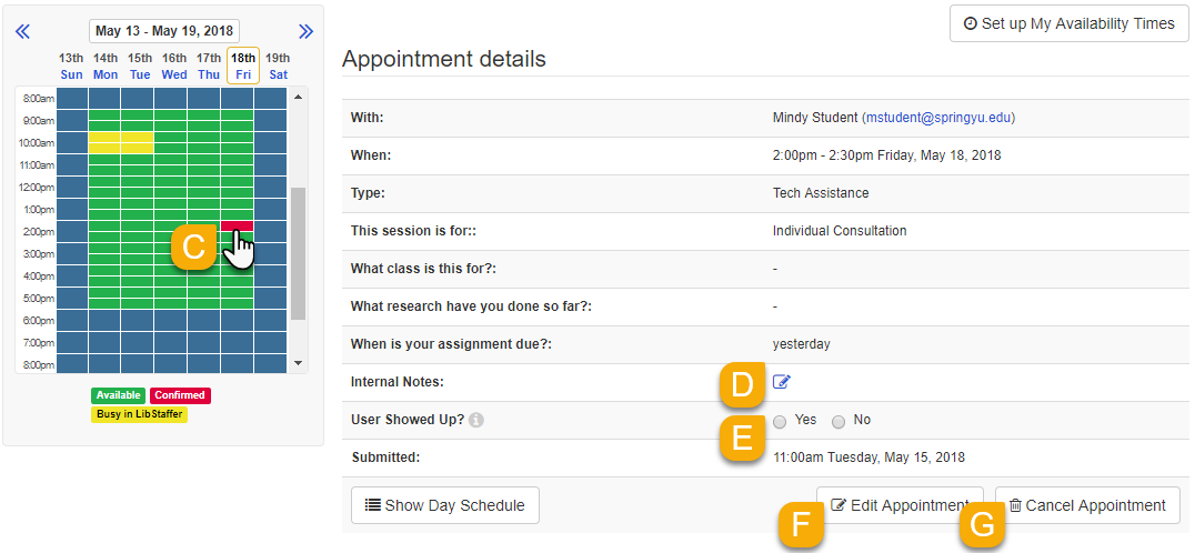 Example of viewing an appointment's details