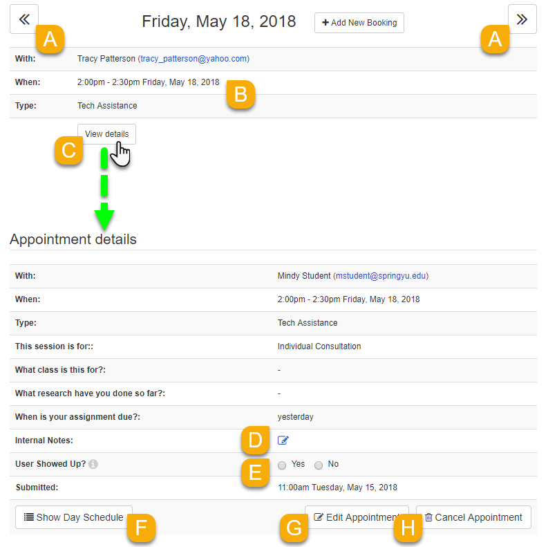 Example of navigating the daily appointment schedule
