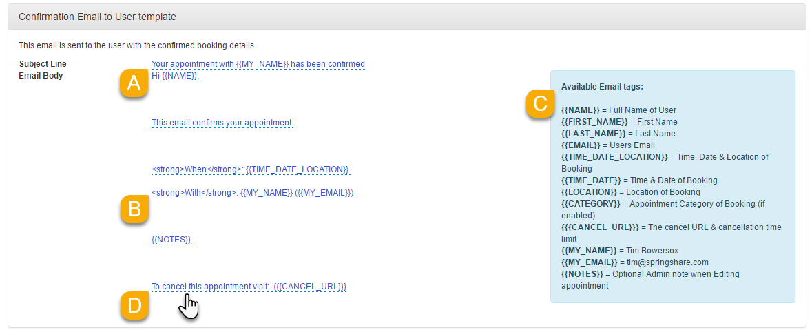 Example of an email template