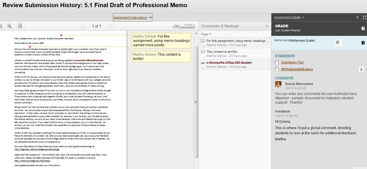 review submission history sample page