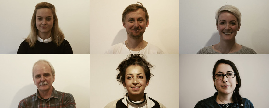 Current Platforms participants 2014, l-r Sophie Giblin, Simon James, Sophie Lucas, Neil Cargill, May Abdalla, Elhum Shakerifar