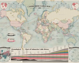Submarine cable map depicting 244 cable systems that are currently active or due to enter service by 2014. Courtesy of TeleGeography