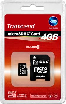 Transcend 4GB MicroSDHC Memory Card With SD Adapter
