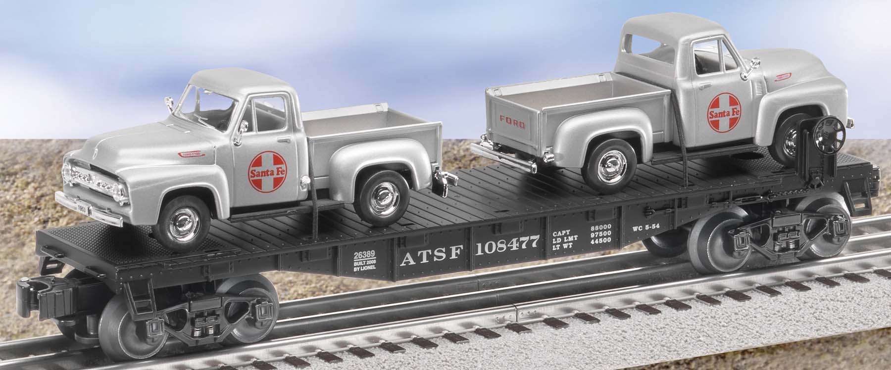 Santa Fe O27 Flat Car W Pickups santa-fe-o27-flat-car-w-pickups