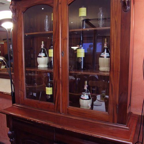 Inside restaurant wine cabinet