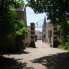 View through gates to village