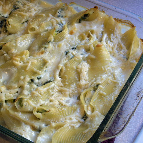 Chevre and Greens-Stuffed Shells in Bechamel Image
