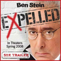 The movie poster for Ben Stein's new movie, Expelled: No Intelligence Allowed.