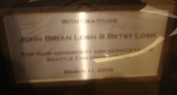 The plaque John Brian Losh and Betsy Losh received in honor of their service to Seattle Children&rsquo;s Home.