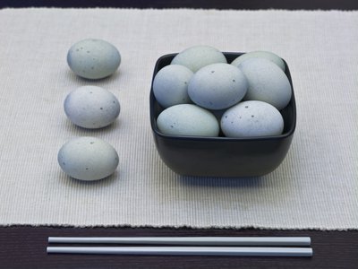 Fine Art Print of Asia, Eggs in a bowl with chopsticks on the front, elevated view by Assaf Frank