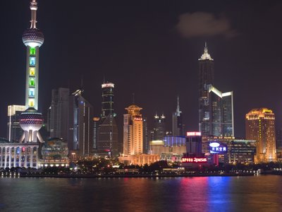Fine Art Print of China, Shanghai, Skyscrapers at night by Assaf Frank
