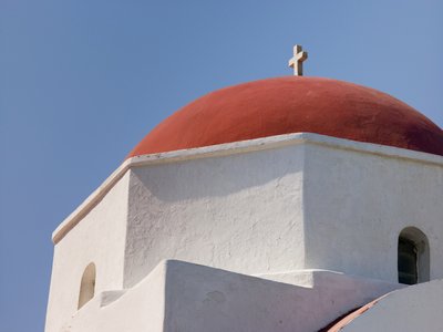 Fine Art Print of Greece, Mykonos Island. low angle view of church by Assaf Frank