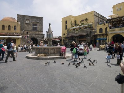 Fine Art Print of Greek Isle Rhodes, People at fountain by Assaf Frank