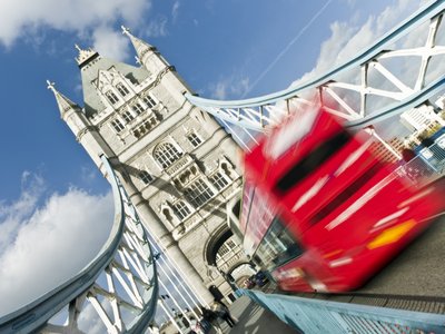 Fine Art Print of tower bridge london diagonal with bus by Assaf Frank