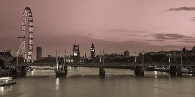 Fine Art Print of London, River Thames, London Eye, Waterloo Brigde and Houses of Parliment at night by Assaf Frank