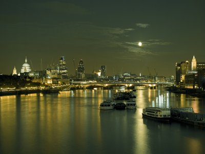 Fine Art Print of London skyline, river thames and Blackfriars bridge at night by Assaf Frank