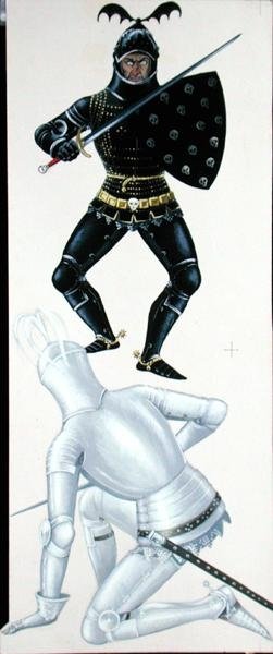 Fine Art Print of Sir Iweret of the Castle of Death fights Sir Lancelot, an illustration for 'Sir Lancelot of the Lake', by Roger Lancelyn Green, published by Purnell, 1967 by Janet and Anne Johnstone
