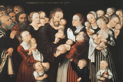 Fine Art Print of Jesus and the Children, early c16th by Lucas, the Elder Cranach