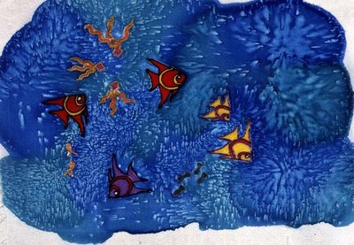 Fish, 1999 (painted silk) by Alexandra Cowan - print